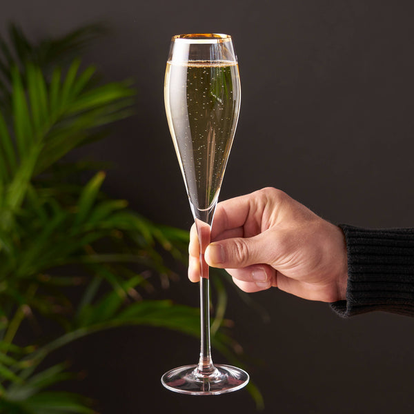 Viski - Gold-Rimmed Crystal Champagne Flutes - Set of 2, alcohol-free